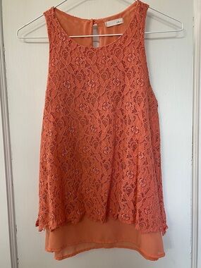 Orange tank with crochet overlay by Jella C, XS